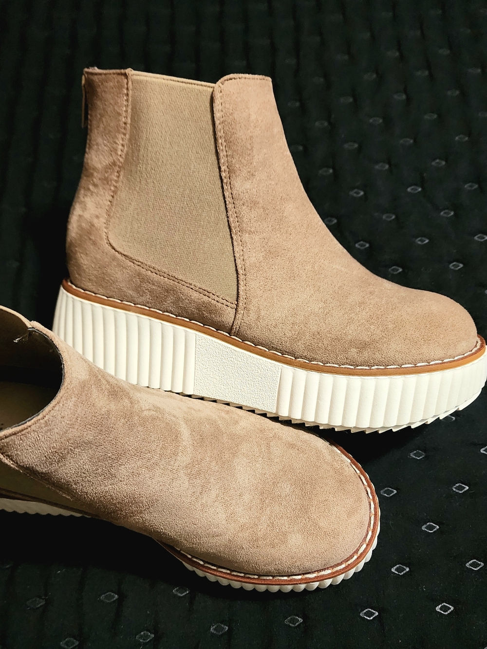 Pierre Dumas Taupe Suede Platform Chelsea Booties